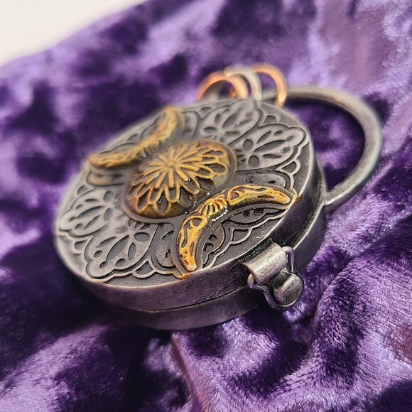 Triple Moon Mantra Locket with Clear Quartz for Meditation/Intention - Picture 5 of 8